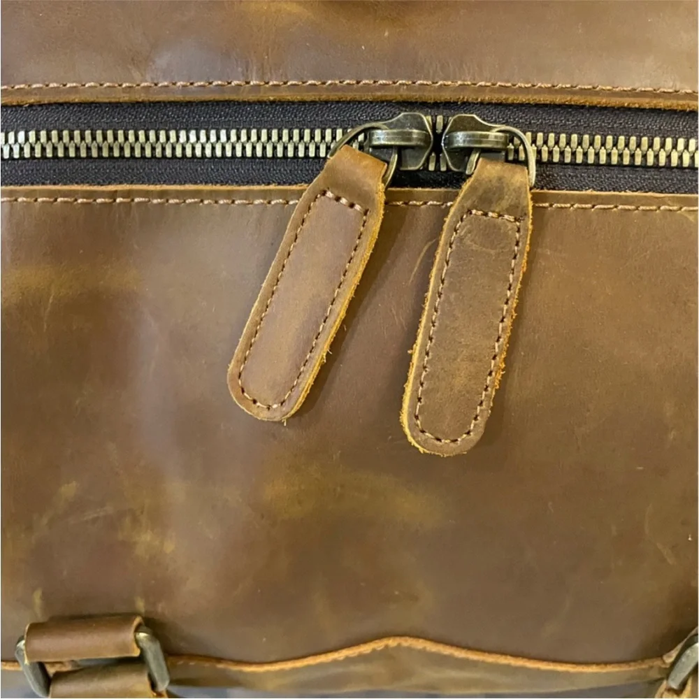 COGNAC LEATHER WEEKEND TRAVEL DUFFLE BAG LARGE